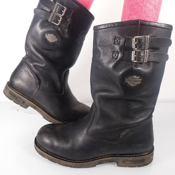Vtg Harley Davidson Mens Size 11.5 Engineer Motorcycle Black Leather Boots 98000 main image 15